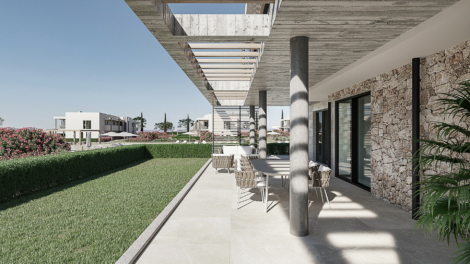 Modern new building: corner ground floor flat with 3 bedrooms, garden and communal salt water pool, 07639 Sa Ràpita (Spain), Ground floor apartment