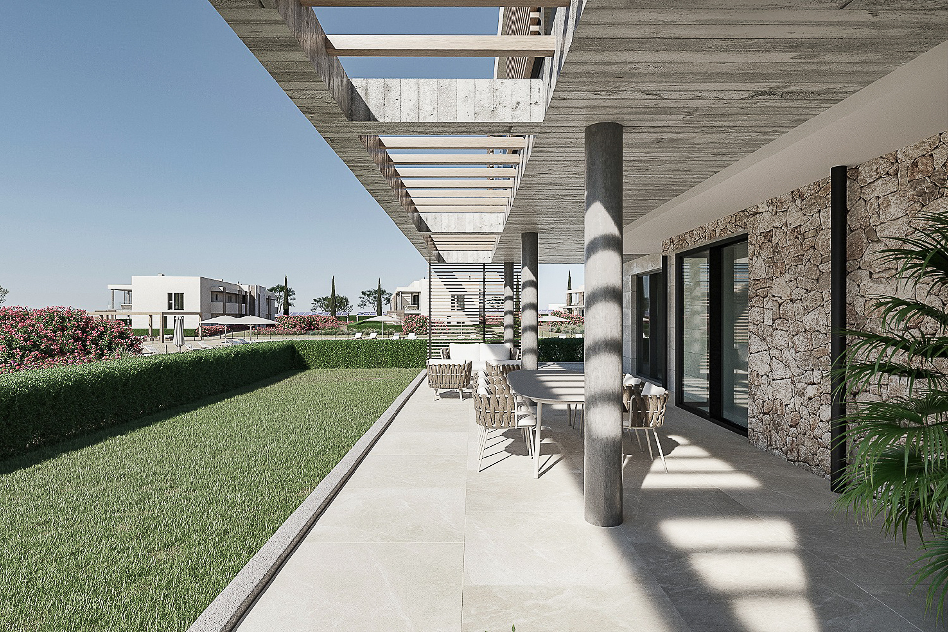 Moderner Neubau: EG-Eck-Wohnung mit 3 SZ, Garten und gemeinschaftlichen Salzwasserpool, 07639 Sa Ràpita (Spanien), Erdgeschosswohnung