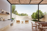 Solar urbano en Campos con licencia de obras - Terraza exterior con cocina de verano y piscina